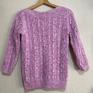 Lands End women's S Pink White Cable Knit Boat Neck Button Back Sweater cotton